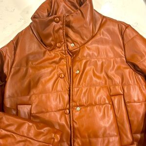 Caramel Faux leather cropped jacket